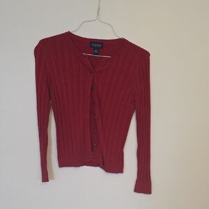 New York & Company Deep Red Knit Cardigan